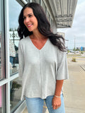 Drop Shoulder Half Sleeve Sweater - Heather Gray