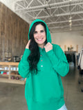 Half Button Fleece Hooded Pullover - Kelli Green