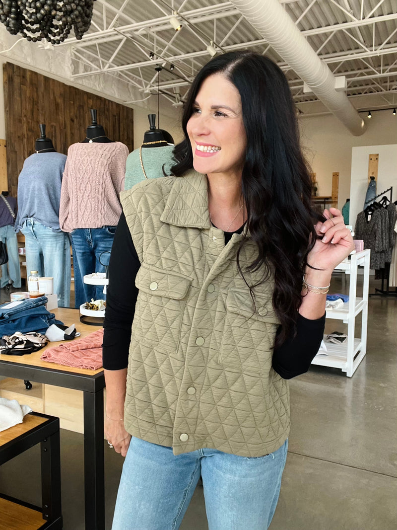 Quilted Vest - Olive