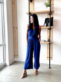 Sleeveless Surplice Cropped Jumpsuit in Royal