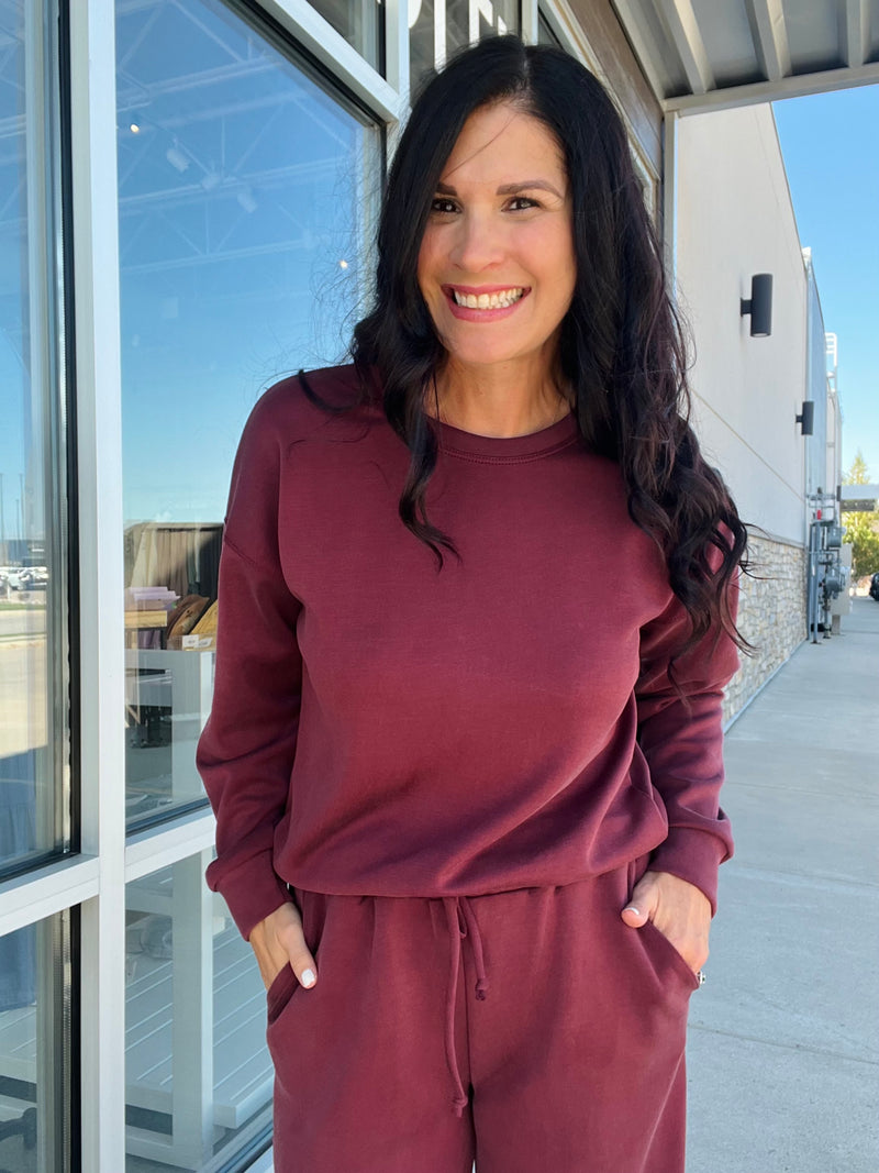 Techno Cupro Round Neck Sweatshirt - Maroon