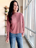 Mocked Neck Ribbed Henley Top
