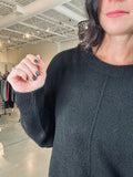 Crewneck Front Seam Sweater - Black