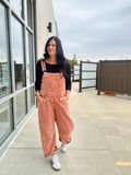 Corduroy Barrel Leg Overalls - Terra Cotta