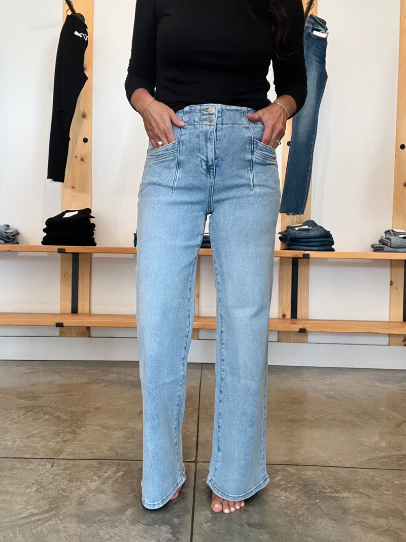 Mica High Rise Wide Leg Pocket Detail Jeans