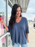Drop Shoulder Half Sleeve Sweater - Teal