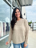 Textured Stripe Breezy Sweater - Taupe