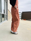 Corduroy Barrel Leg Overalls - Terra Cotta