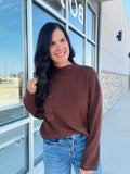 Mock Neck Pocket Detail Sweater - Chocolate Brown