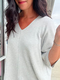 Drop Shoulder Half Sleeve Sweater - Heather Gray