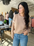 Contrast Stitch Crew Neck Sweater - Mocha