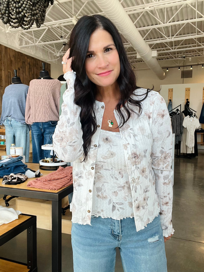 Floral Pointelle Cardi and Cami Set