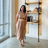 Collared Button Down Midi Dress - Tan
