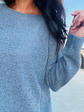 Lightweight Ribbed Detail Sweater - Slate Blue