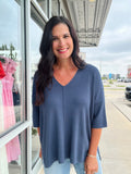 Drop Shoulder Half Sleeve Sweater - Teal