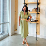 Collared Button Down Midi Dress - Sage