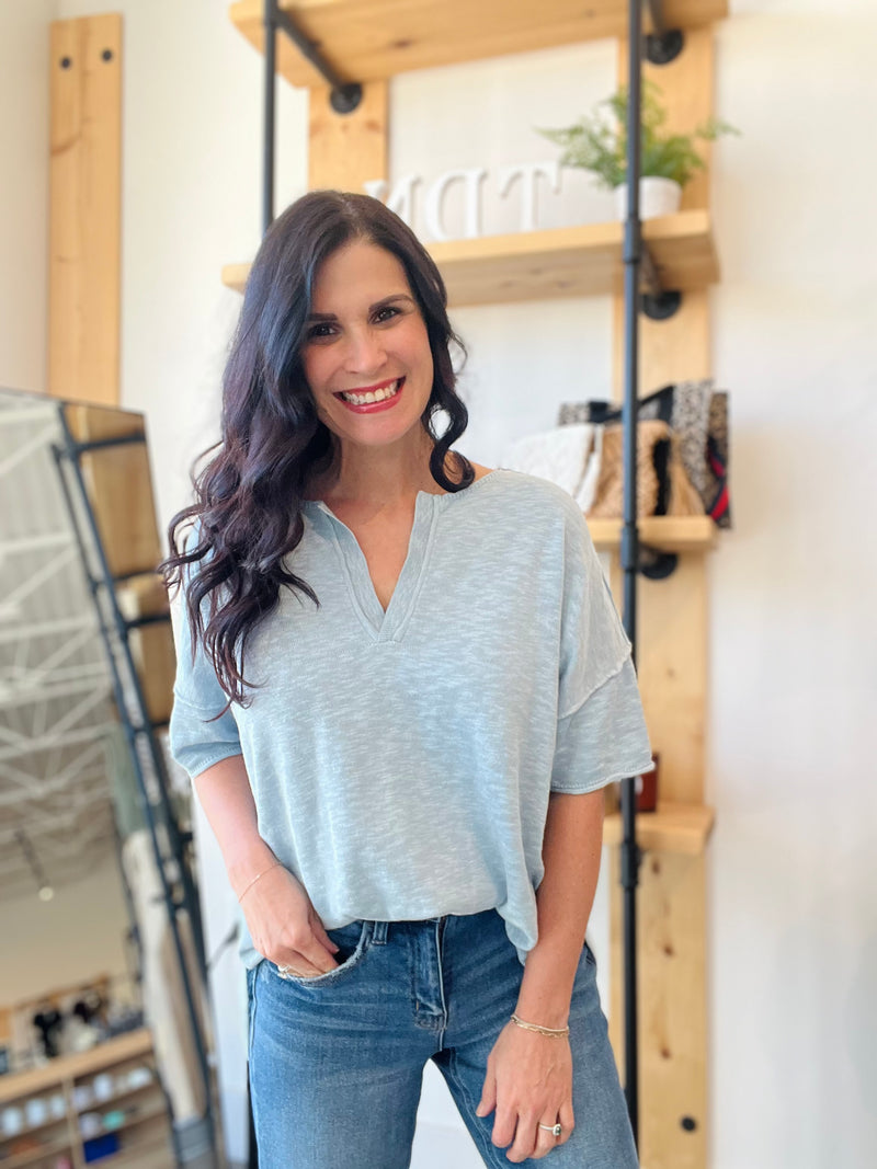 Cotton Slub Sweater Tee in Vintage Blue