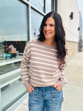 Striped Raglan Sleeve Sweater - Light Mocha