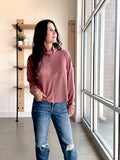 Mocked Neck Ribbed Henley Top