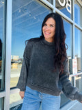 Washed Mock Neck Sweater - Charcoal