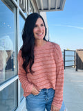 Textured Stripe Breezy Sweater - Terracota
