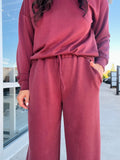 Techno Cupro Front Tie Wide Leg Pants - Maroon
