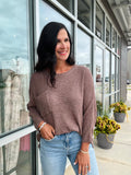 Front Pocket 3/4 Sleeve Dolman Sweater - Cocoa
