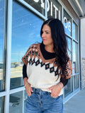 Fair Isle V Neck Short Sleeve Sweater
