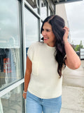 Mock Neck Short Sleeve Pocket Knit Top - Ivory
