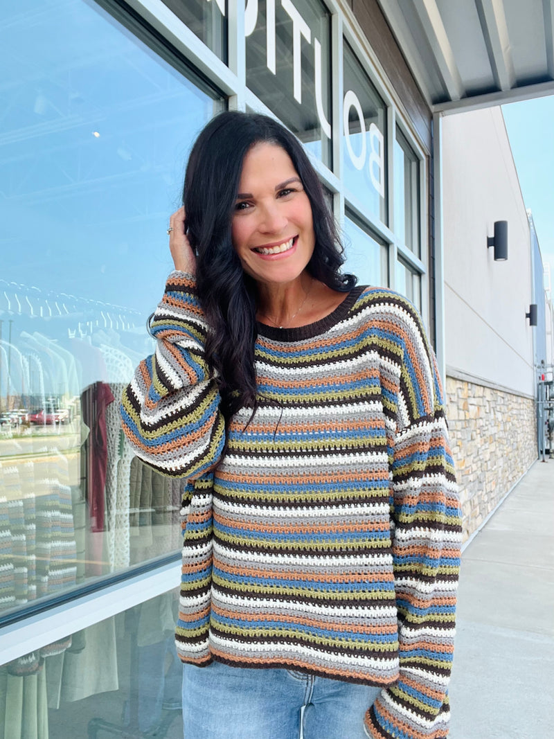 Brown Multi Crochet Sweater