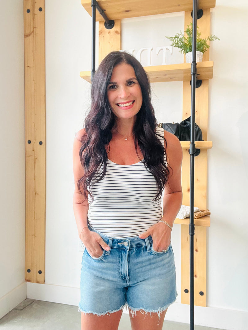 Double Lined Striped Tank - Dark Navy