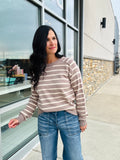 Striped Raglan Sleeve Sweater - Light Mocha