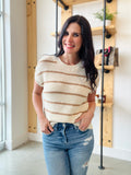 Stripe Short Sleeve Sweater in Khaki