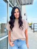 Mock Neck Pocket Detail Short Sleeve Sweater - Light Taupe