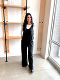 French Terry Wide Leg Jumpsuit in Black