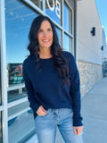 Crewneck Front Seam Sweater - Navy