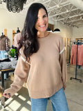 Contrast Stitch Crew Neck Sweater - Mocha