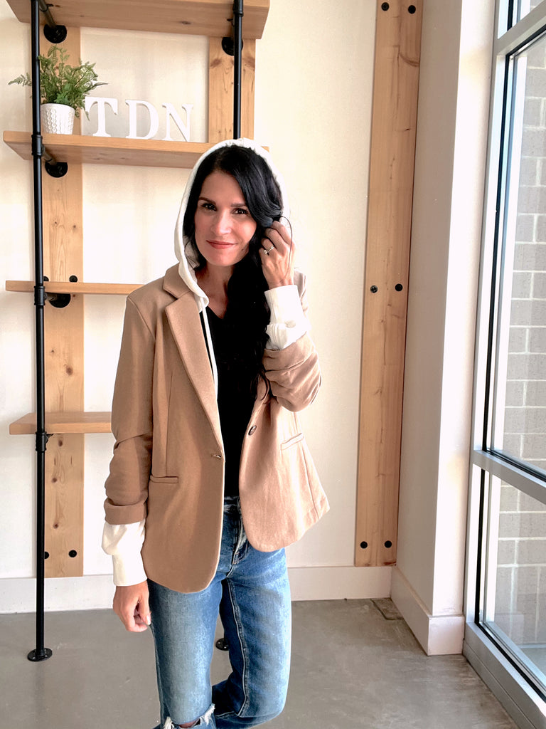 Terry Blazer With Hoodie in Latte