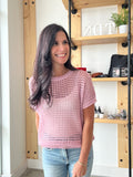 Foil Knit Crochet Top in Pink Silver