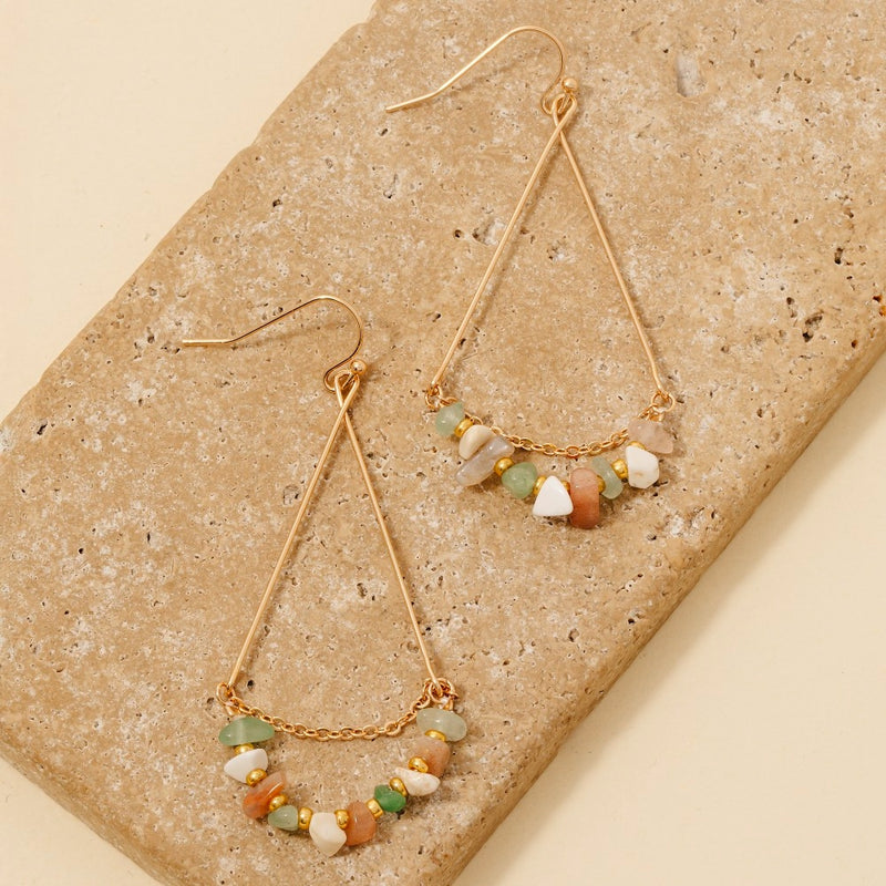 Chip Stone Beads Triangle Dangle Earrings - Neutral