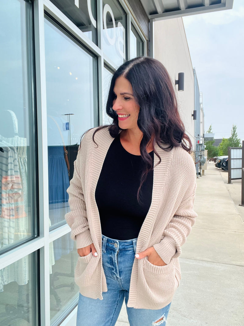 Chunky Ribbed Raw Seam Cardi - Natural
