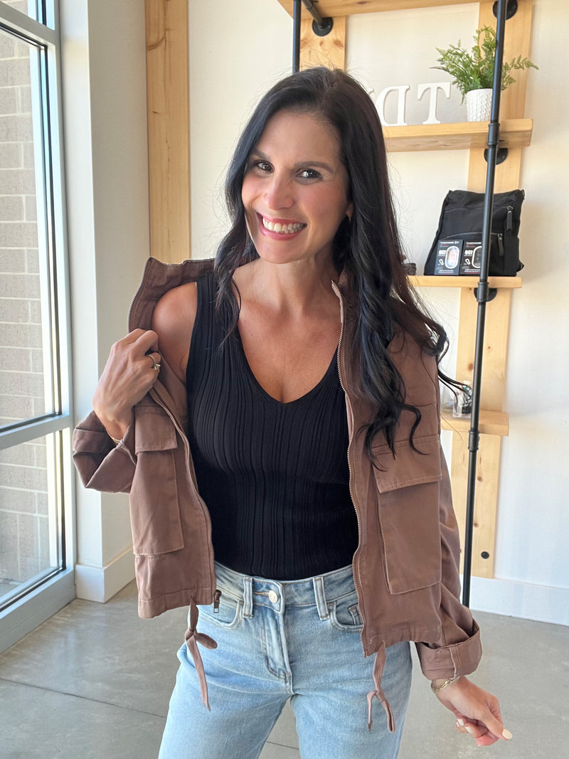 V Neck Sweater Knit Top in Black