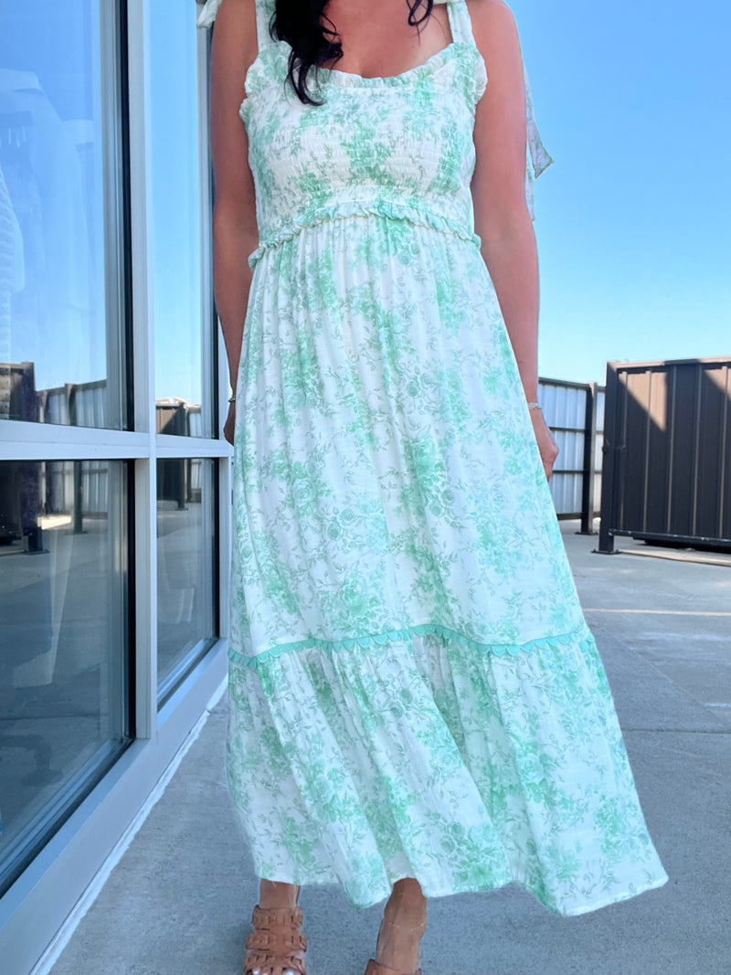 Floral Smocked Midi Dress - Dusty Mint