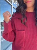 Mock Neck Pocket Detail Sweater - Burgundy