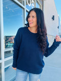 Crewneck Front Seam Sweater - Navy