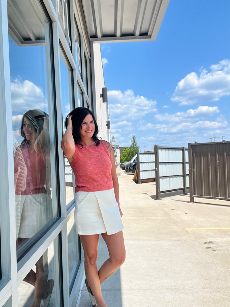 High Waist Wrap Denim Mini Skirt - Ecru