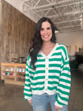 Button Front Green Striped Cardi