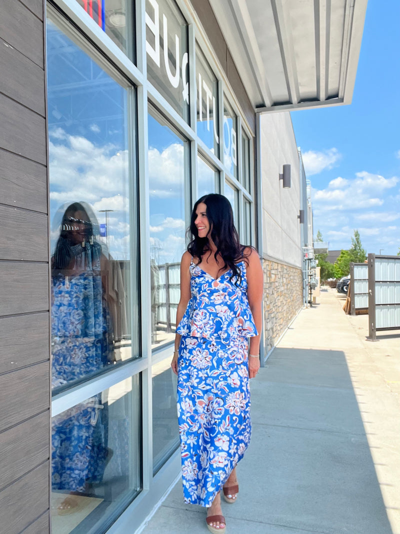 Silky Floral Banding Skirt