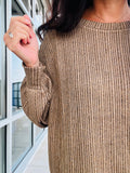 Marled Long Sleeve Ribbed Top - Brown