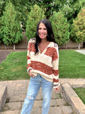 Stripe Collared Sweater in Rust + Cream